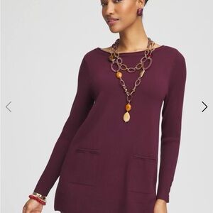 Chicos Plum Long Sleeve Sweater with Pockets size 1